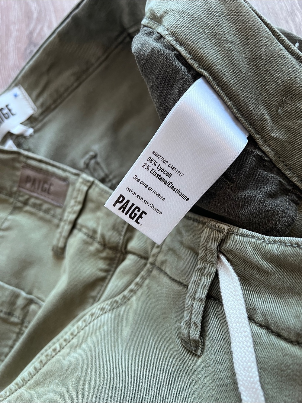 Paige Carly jeans vintage green wide leg mid rise tie waist - Picture 9 of 10